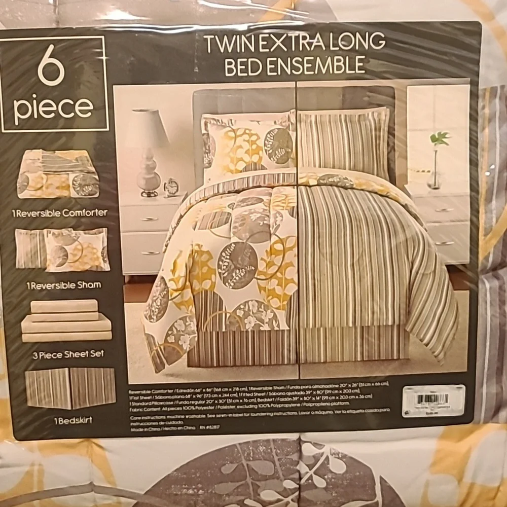 Twin Extra Long Bed Ensemble - Yellow and Gray - Picture 2 of 5